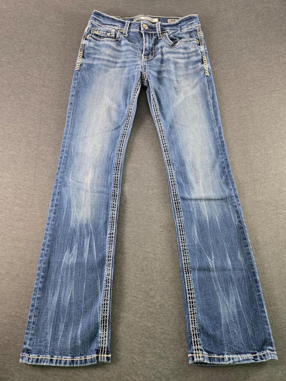 BKE Aiden Jeans Womens 30R Blue Relaxed Bootcut Medium Wash Denim Embroidered